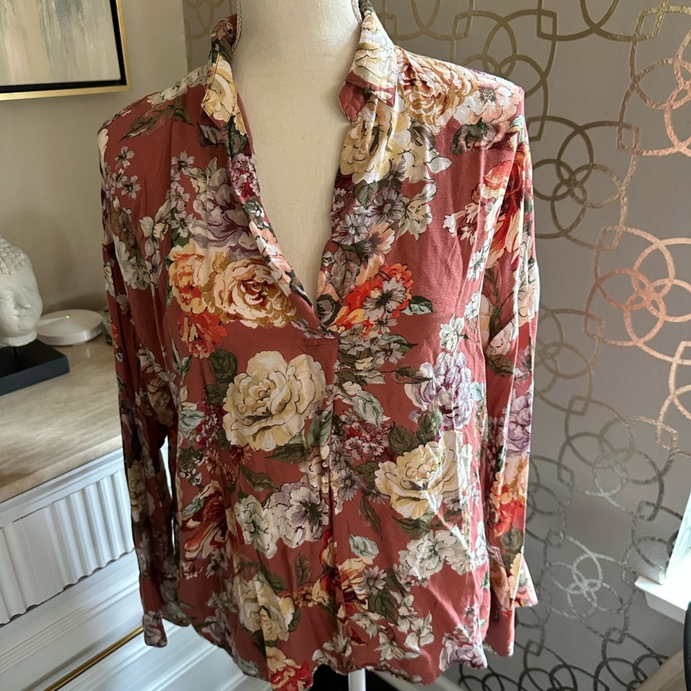 Zara floral buttoned down shirt